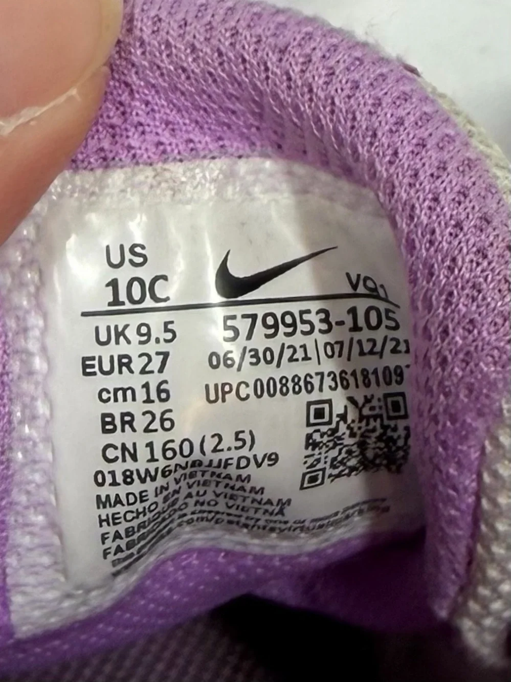 Nike | Capri 3 LTR Toddler Sneaker Tennis Shoe White Purple Girls Size 10C
